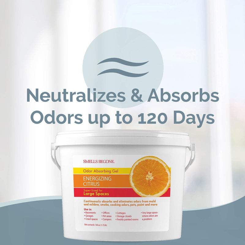 SMELLS BEGONE 1-Gallon Gel Odor Eliminator â€“ High-Capacity, Long-Lasting Absorber for Large Basements, Garages, Workshops & Commercial Areas â€“ Remove Tough Odor with Essential Oils (Energizing Citrus) - Image 2